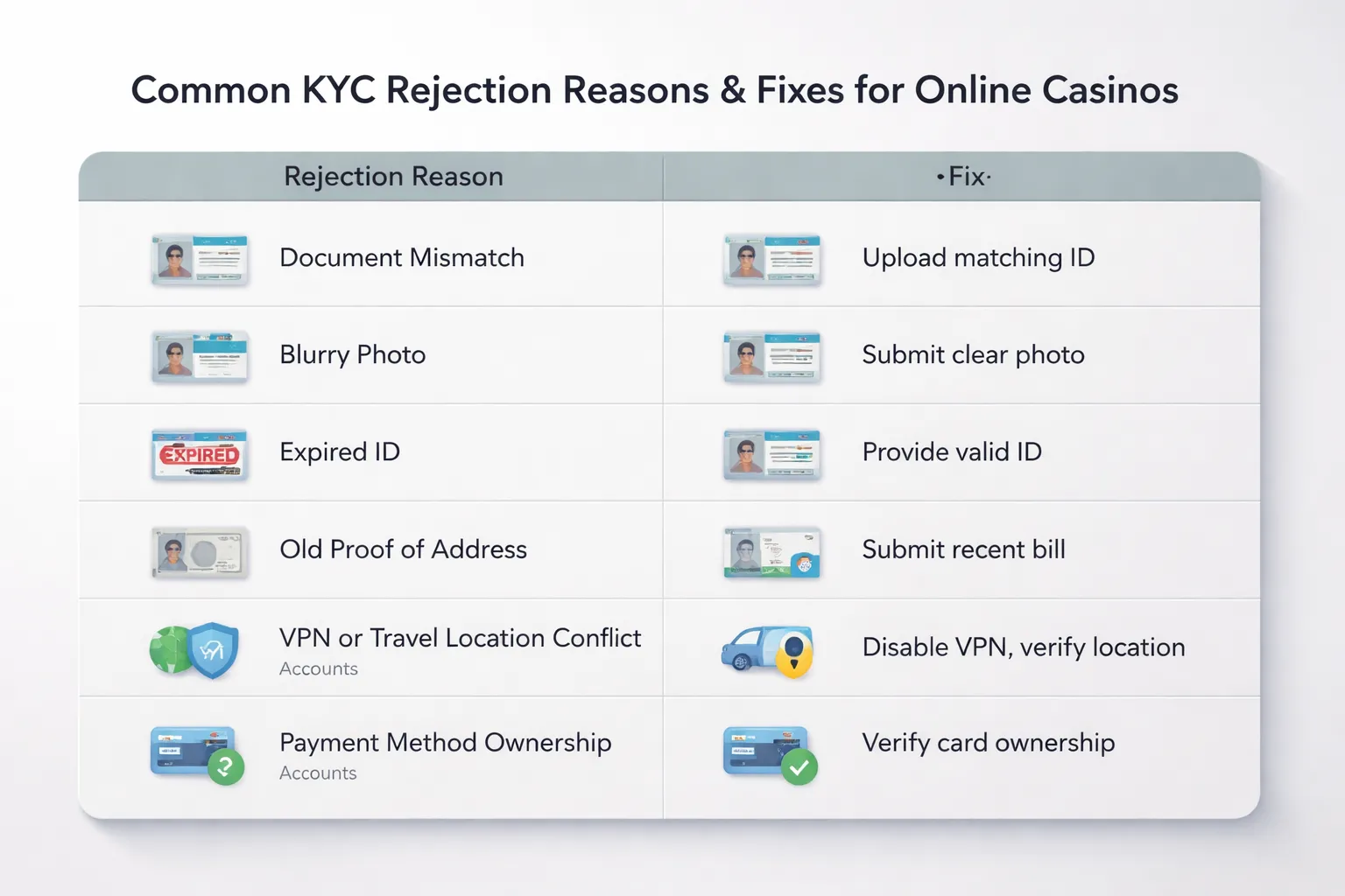 Common reasons casino KYC gets rejected (and how to fix each)