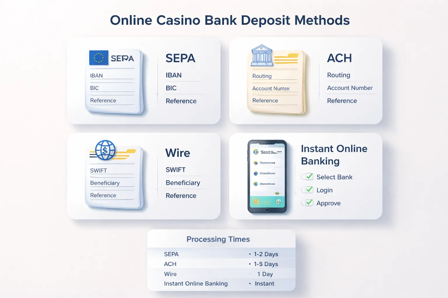 Deposit via bank transfer (ACH, wire, SEPA and online banking)