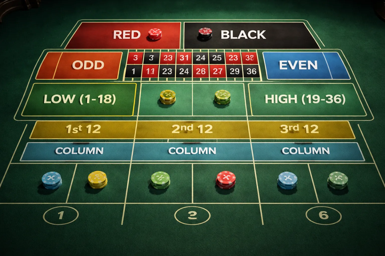 Roulette Bets: Outside Bets (Lower Volatility, Smaller Payouts)