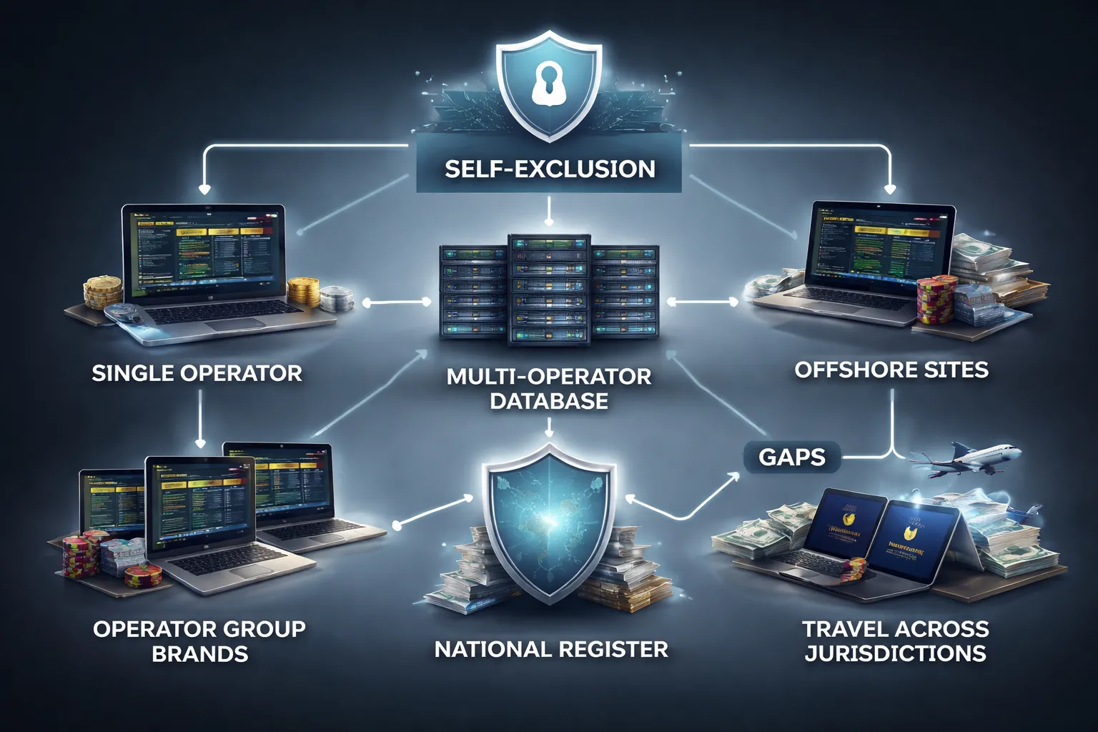 Self-excluding across multiple sites: operator lists vs national schemes