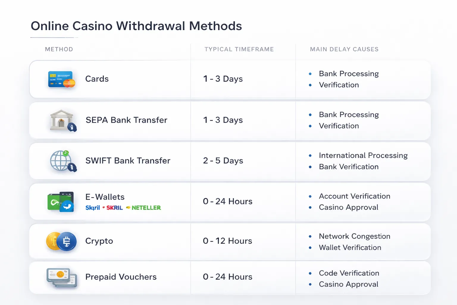 Timeframes by Withdrawal Method: What to Expect